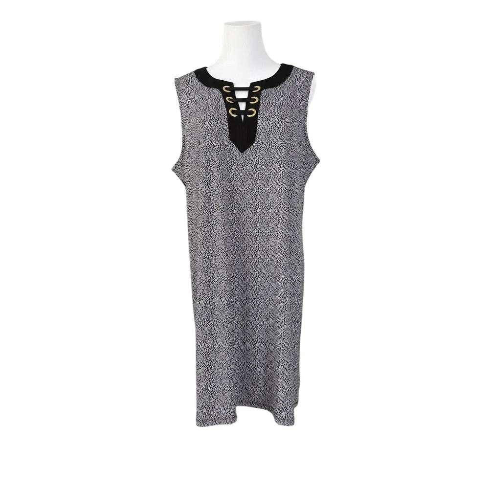 Michael Kors Black White Shift Dress XL Criss Cross Designer Edgy Elegance